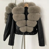 OFTBUY Natural Fox Fur Faux Leather Jacket Female New Autumn Short Top Clothing Women Long Sleeve Fake Leather Real Fur Coat