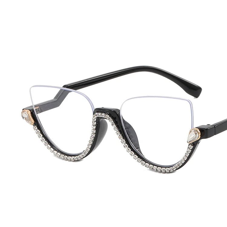 Vintage Half Frame Diamond Anti Blue Light Optical Glasses Frames Brand Designer Women Fashion Cat Eye Computer Eyeglasses