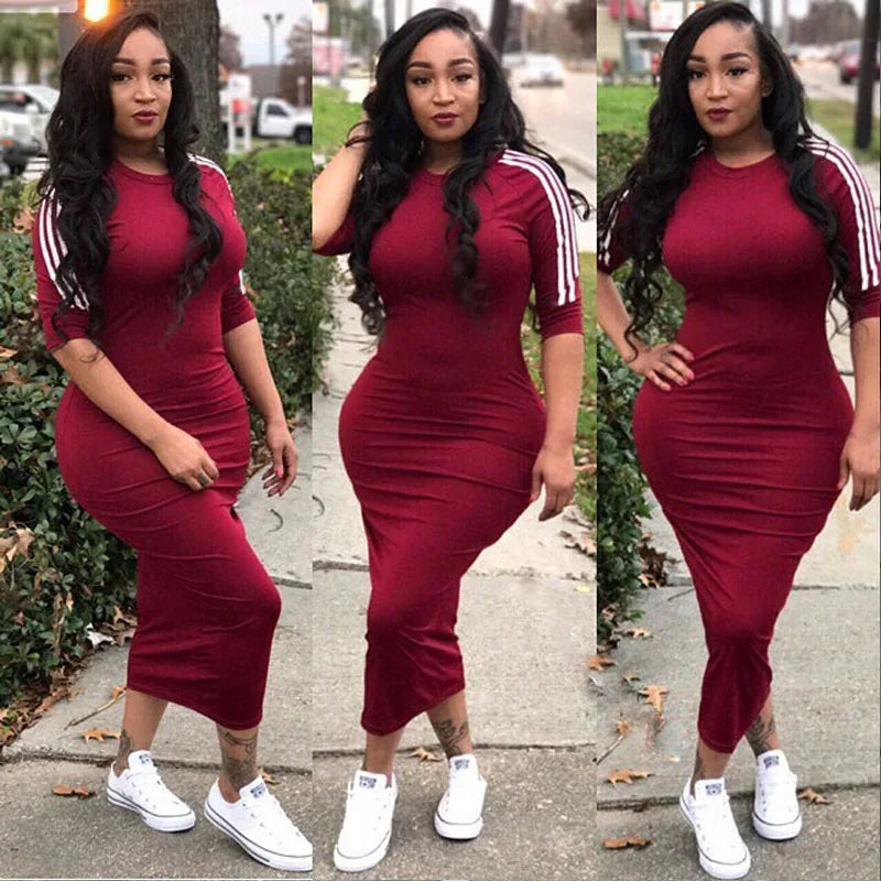 European and American women's fashion white stripe dress