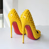 Pink studded high heels, fashionable, ultra shallow mouth, pointed toe, thin heel, hate sky, high punk style, 12CM