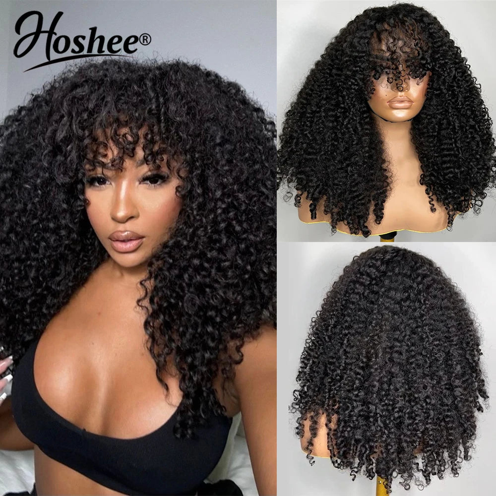 Burmese Curly 13x6 Lace Frontal Human Hair Wigs For Women Jerry Curly Wig With Bang Pre Plucked 4x4 Lace Closure Wig 250% Remy