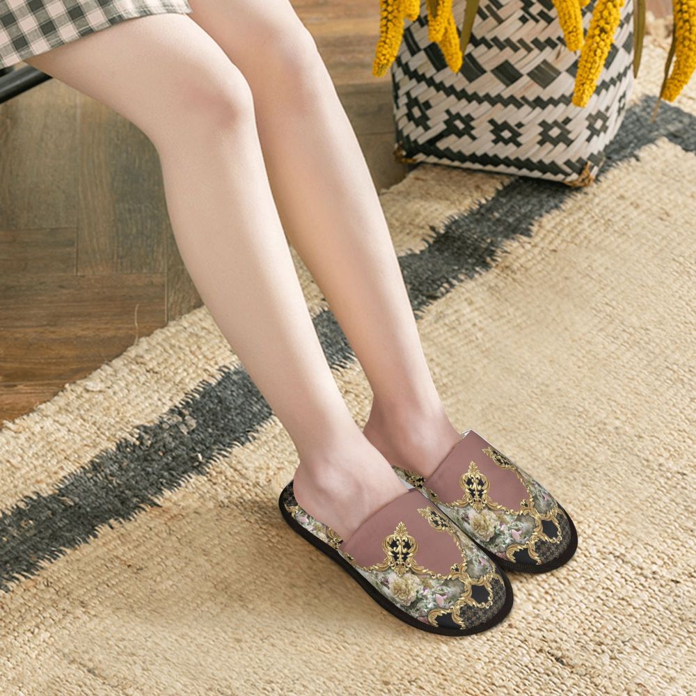 Custom Queen Of Absolutely Everything Gold Baroque Soft Memory Foam House Slippers Women Comfy Warm Anti-skid Sole Slipper