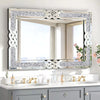 Wisfor Crushed Diamond Wall Mirror Rectangular Glass Silver Vanity with Decorative Glam Bling Crystal Frame Edge