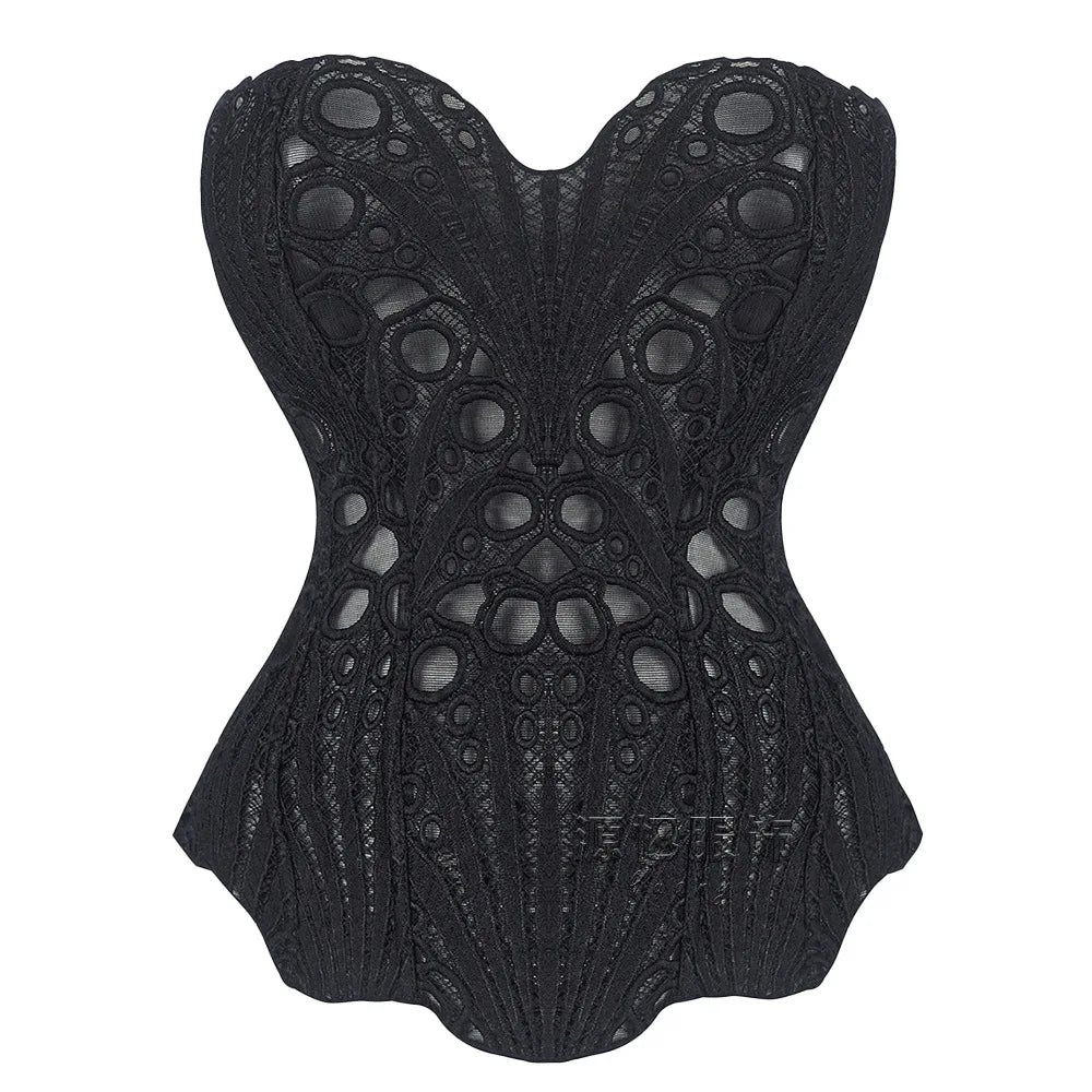 Hollow Out Corset Tops Irregular Hem Fishbone Underbust Top Slim Bandage Shapewear Bustier Korset Costumes Evening Party Corset