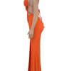 Beyprern Women's Cut-Out Ruched Maxi Dress Orange Sexy Halter Neck Backless High Slit Bandage Party Dresses Birthday Outfits