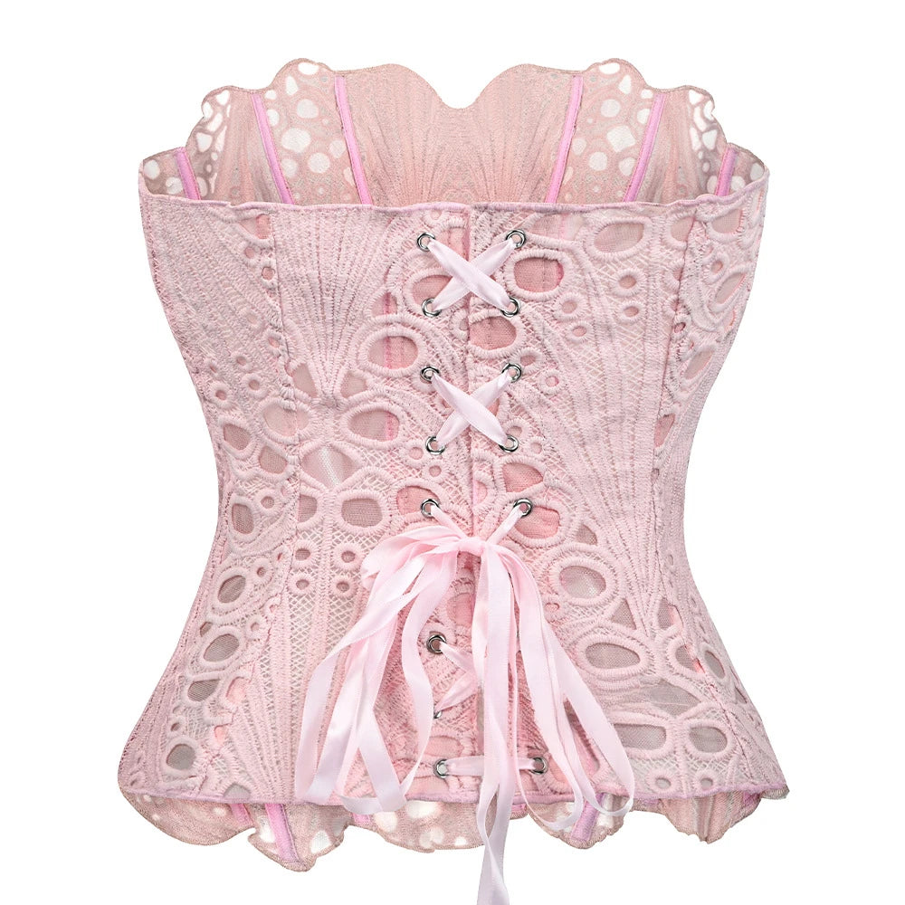 Hollow Out Corset Tops Irregular Hem Fishbone Underbust Top Slim Bandage Shapewear Bustier Korset Costumes Evening Party Corset
