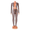 HLJ Sexy Backless Lace Up Leopard Bodycon Jumpsuits Women O Neck Long Sleeve Skinny Pants One Piece Playsuits Fashion Overall