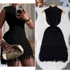 Women's Solid Color Sleeveless Round Neck Slim Fitting Fringe Fur Dress for Summer 2025
