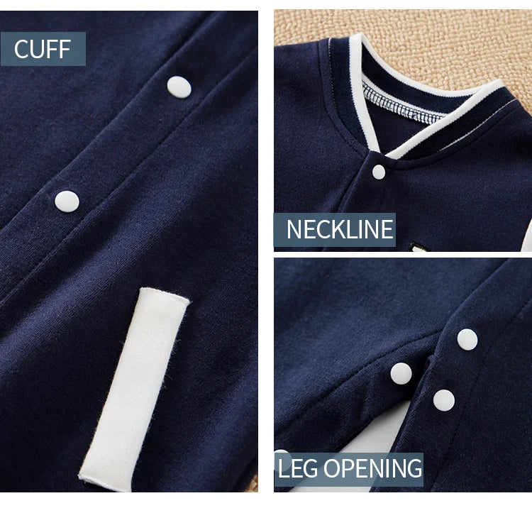 Baby Long Sleeved Jumpsuit Spring And Autumn Boys And Girls Baseball Suit Letter Embroidered Cotton Soft 0-18m One Piece Set