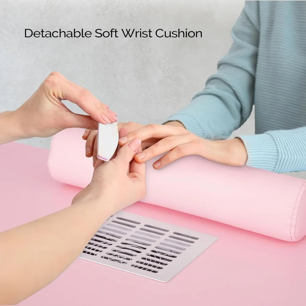 Manicure Table w/Dust Collector, Nail Desk for Nail Tech, Nail Station with Storage, for Makeup Beauty Spa Salon, w/Hand Rest,