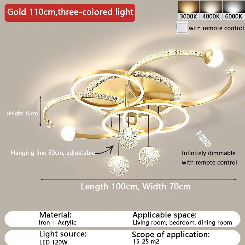 Moderne minimalistische LED-Deckenleuchte, personalisierte kreative Ring-Wohnzimmerleuchten, goldene Atmosphäre, Schlafzimmer-Arbeitszimmer-Kronleuchter