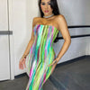 Spring/Summer Women's Colorful Tie Dye Print Off Shoulder Wrapped Chest Dress