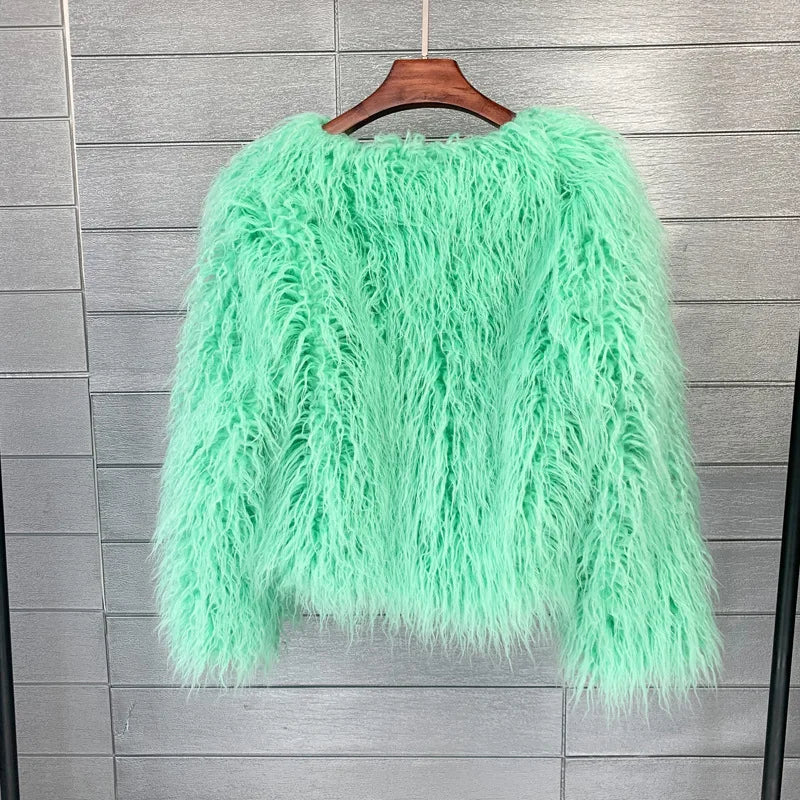 2023 Women Faux Fur Coat Autumn Winter High Quality Fluffy Short Coat Faux Fur Jacket