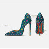 2025 Spring New High Heels Women's Embroidered Beaded Black Sexy Queen's Heel 10-12cm Pointed