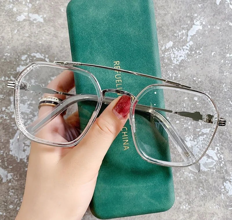 -1 -1.5-2-2.5-3 Doppelsteg Quadratische Myopie Brille Herren Damen Retro Anti-Blaulicht Kurzsichtigkeit mit Sehstärke Computerbrille