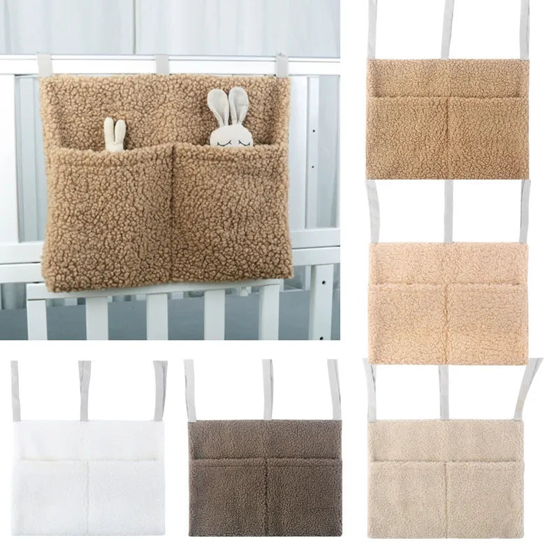 Neuer dicker Plüsch Babybett Hängetasche Tragbare Doppeltaschen Neugeborenen-Bett Spielzeug Organizer Tasche Bettkopfteil Aufbewahrungstasche