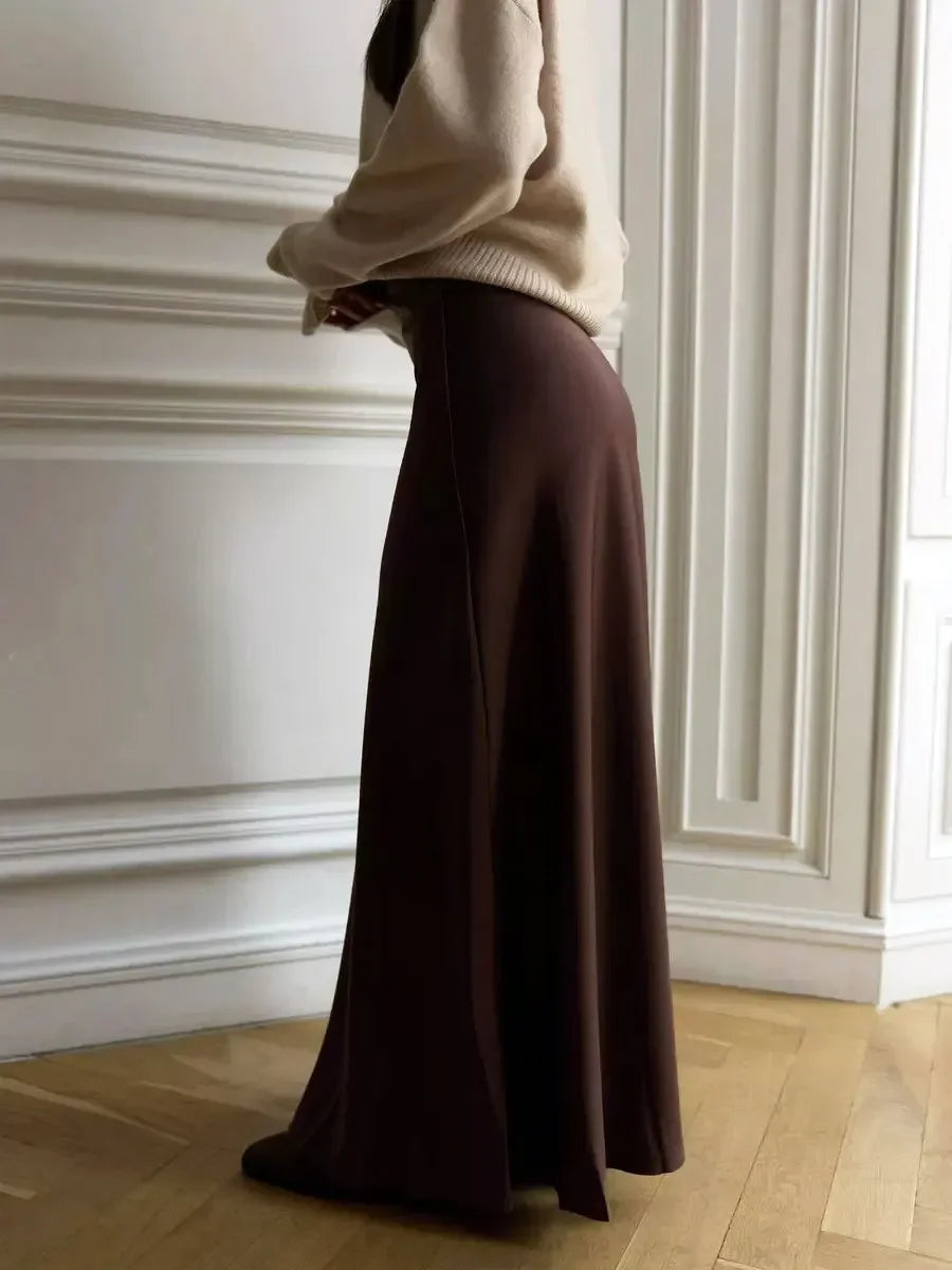 Wolfeel Freizeit Satin Damenrock Frühling Sommer Mode Locker Hoher Bund Maxi Röcke Elegant Einfacher Satin-Fischschwanzrock
