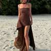 TARUXY Mode Trägerloses Kleid mit Band Frauen Elegantes Ärmelloses Mesh Strand Urlaub Langes Kleid Frühling 2025 Neues Damenkleid