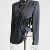 TWOTWINSTYLE Hollow Out Backless Slimming Blazers For Women Notched Collar Long Sleeve Spliced Button Irregular Blazer Female