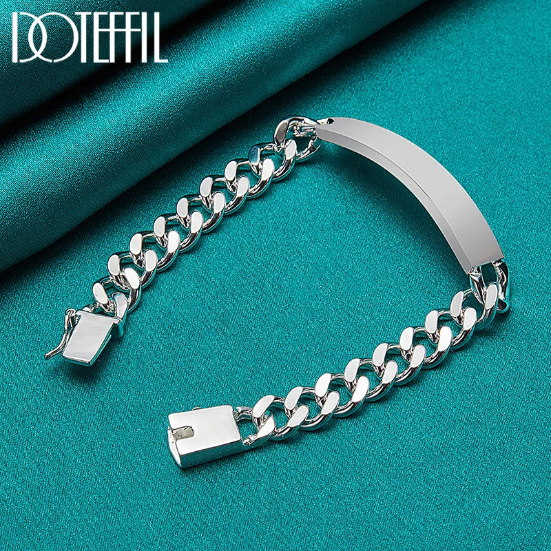 DOTEFFIL 925 Sterling Silver 2pcs Bracelet 10mm Smooth Sideways Chain For Men Women Wedding Engagement Party Jewelry
