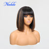 Nadula Hair Short Bob Wigs With Bangs Yaki Straight Short Bob Highlight Balayage Color Wig 4X2 T Part Lace 100% Human Hair Wigs