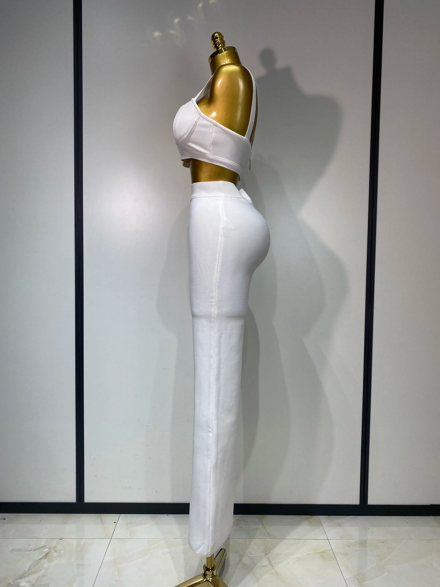 Damen Sexy Bandage Crop Top Hosen-Set Abendparty Club Luxus Geburtstag High Street Mode Elegant Luxus Geburtstags-Outfit