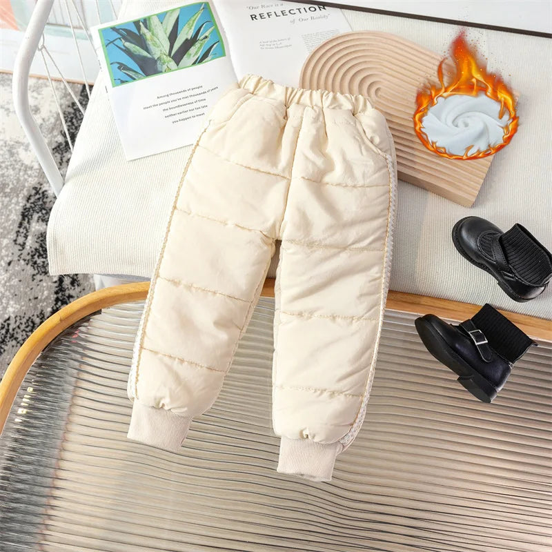-30℃  Winter Children Lambwool Pants Boys Girls Thick Plus Velvet Trousers Kids Padded Bottoming Pants Toddler Warm Sweatpants