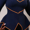 Elegantes Damen-Bürokleid, Rundhals, Rüschenkante, Langarm, Formelles Business, Farbblock, A-Linien-Berufskleidung, Neuer Stil