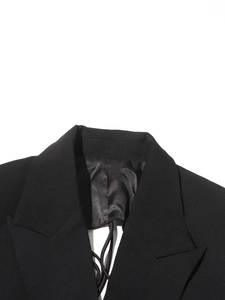 TWOTWINSTYLE Patchwork-Diamanten rückenfreier Blazer für Damen mit gekerbtem Kragen, langen Ärmeln, gespleißten Knöpfen, schickem Damen-Stil