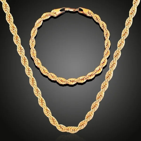 3mm Plated 18k Gold Fried Dough Twist Chain Necklace Bracelet Hip-hop Twisted Rope Cuban Lovers Party High-end Jewelry Gifts