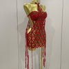 Sexy Sparkly Sequin Diamond Mesh Transparent Two Piece Set Women Celebrate Evening Party Birthday Dress Stage Photo Shoot Wear