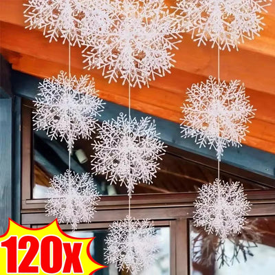 120/30 STÜCK Weihnachts-Schneeflocken-Ornamente Glitzernde künstliche weiße Schneeflocken Weihnachtsbaum-Hängeanhänger Neujahrs-Partydekorationen