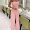 Damen Sexy Jumpsuit Brustwickel Frühling Sommer Mode Weiblich Elegant Weiß Empire Lässig Gerade Lange Jumpsuits