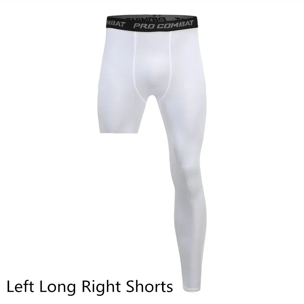 Men Compression Pants Base Layer Exercise Trousers Running Tight Sport Cropped One Leg Leggings Basketball Football Yoga Fitness