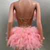 Hot Sale Women Sexy Mesh Ruffles Ball Gown Mini 2 Pieces Dress Lace-up Crystal Birthday Party Celebrate Nightclub Wear