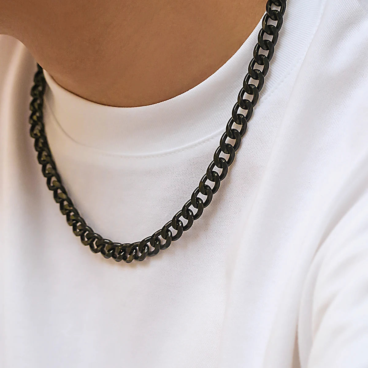 KunJoe Simple Cuban Chain Necklace for Men Gold Color/Black Metal Aluminium Chain On The Neck Choker Jewelry Party Male DIY Gift
