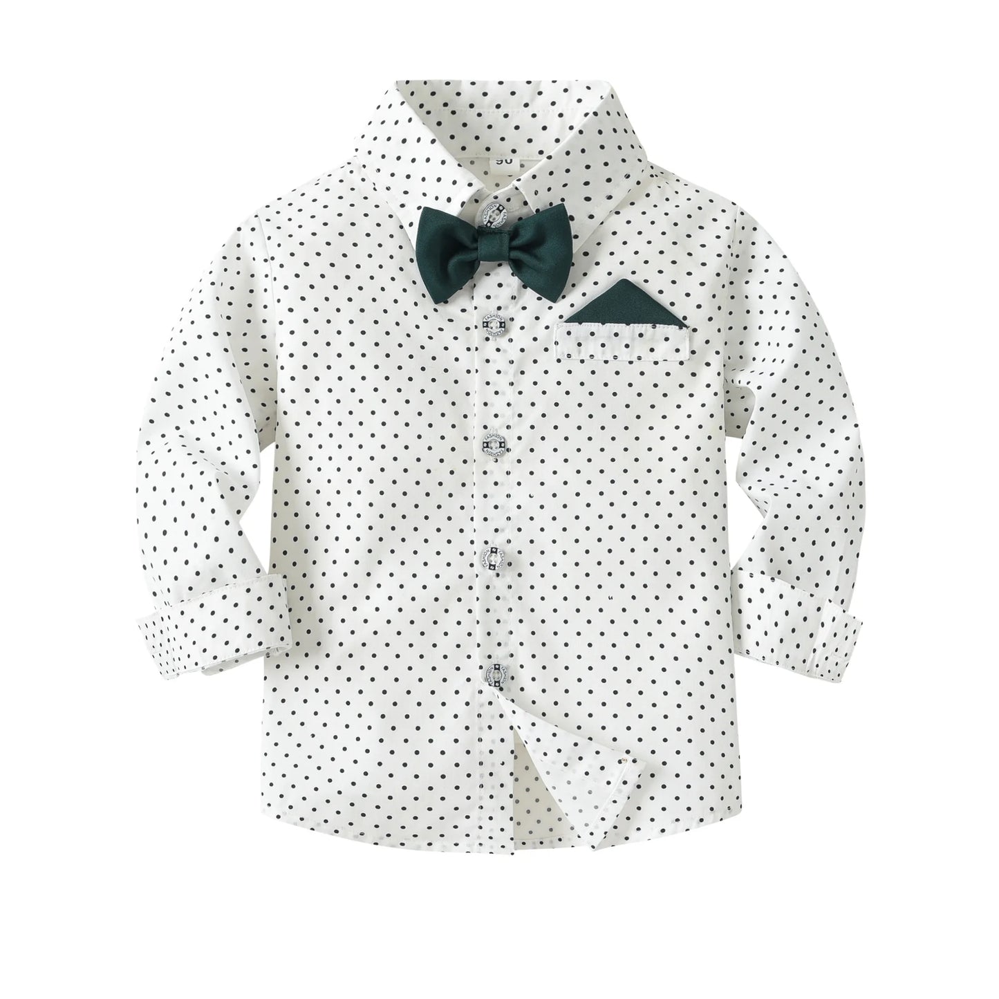2-6 Years Boy Spring Gentleman Outfit Polka Dot Printed Shirt with Solid Pants Children Suspender Bow Set Birthday Party Costume