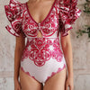 Flaxmaker Long Sleeves Majolica Series Pattern Print One Piece Swimsuit Biquini Beachwear Women Sexy Bikini Sets Swimsuit