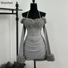 Süß Sexy Unregelmäßig 2-teiliges Set Damen Chic Plüsch Patchwork Slim Tops Minirock Anzug Koreanischer Y2k Ästhetik Lolita Stil Outfits