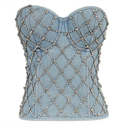 SXTHAENOO Damen Sexy Fashion Crop Top Diamant Blume Trägerloses Bustier Top BH Nachtclub Party Tank Top Weiblich Ropa De Mujer