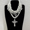 Goth Rosenblume Imitation Perlen Kreuz Anhänger Halskette für Frauen Mehrlagige Perlenketten Ästhetischer Vintage Luxus Schmuck