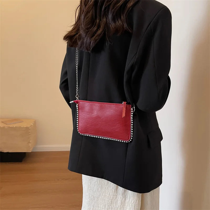 Einfarbige Design-Umhängetaschen für Damen, Mode-Ketten-Handytaschen, Mode-Schulter-Kuriertasche, Sac A Main weiblich