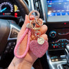 Strass-Diamant, voll besetzter Liebes-Schlüsselanhänger, Lederseil, Kreuzanhänger, herzförmiger Auto-Schlüsselanhänger, exquisite Damenschlüsselanhänger.