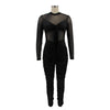 Sexy Mesh Patchwork Jumpsuits for Women Elegant Long Sleeve Bandage One Piece Party Long Bodysuit