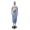 Mid Length Skirts Women Denim Skirt Hole Pockets A Line Slit Slim Y2k Streetwear Elegant Splice Y2k High Waist Summer 2025