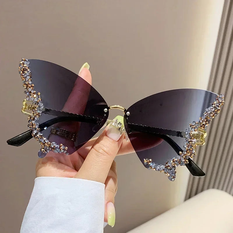 Randlose Sonnenbrille Damen Luxusmarke Strass Sonnenbrille Damen Niedliche Herzform Punk Party Brille очки від сонця женские