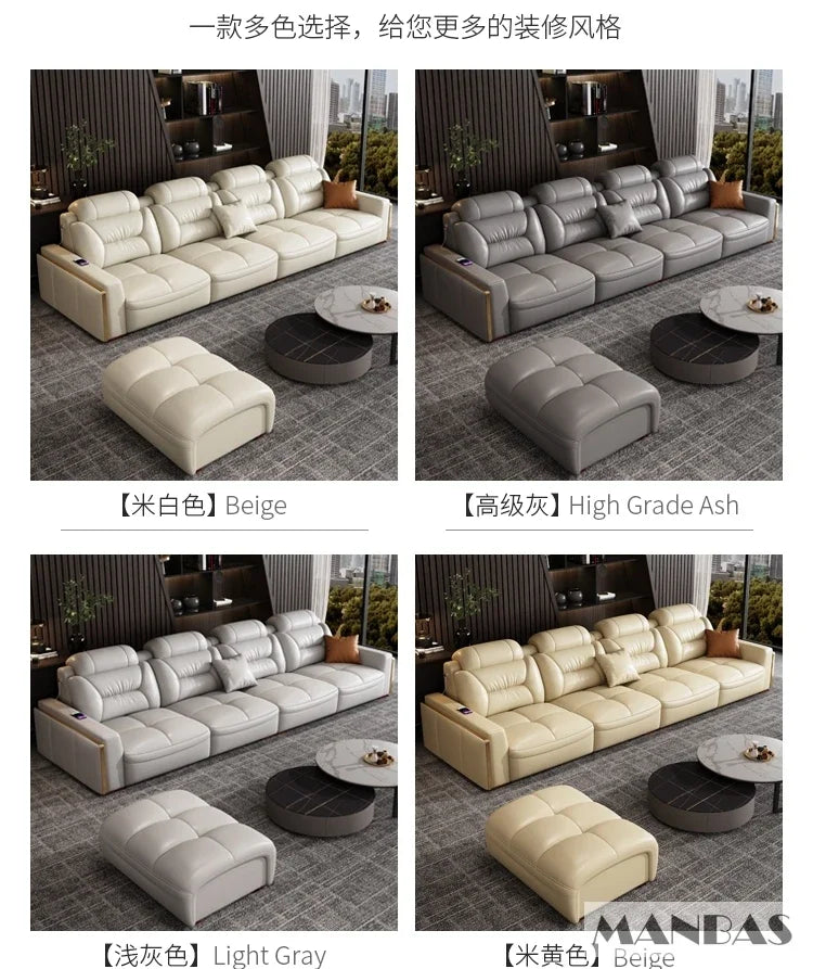 Premium italienische Echtleder-Ecksofas Sofagarnituren mit USB und Bluetooth Lautsprecher – MANBAS Wohnzimmermöbel