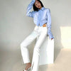 Zadily 2025 Summer Korean Style Long Sleeve White Shirt Women Sexy Button Ladies Crop Tops Blouse Street New In Female Clothing