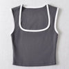 Woman Fashion Slim Solid Contrust Camis Casual Sleeveless Tanks Square Collar Crop Tops Clothing Streetwear Mujer 2024 Y2k