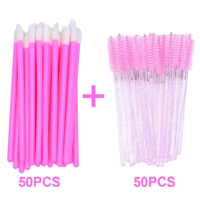 HIJOYSEEN 100 Pcs Makeup Brushes For Lip Eyebows Eyelash Shining Mascara Wands Applicators False Lashes Beauty Tools